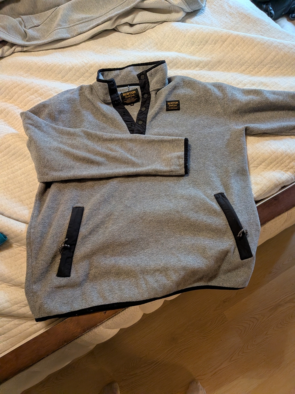 Burton Men's Gray Fleece Quarter Button Up Sweater with Black Trim